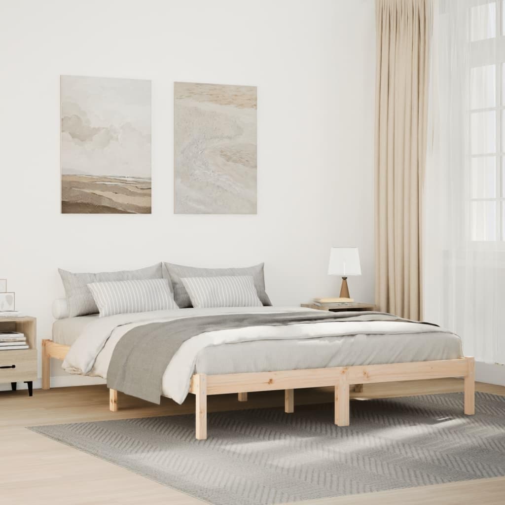 vidaXL Extra Long Bed Frame 140x220 cm Solid Pine Wood - Modern Double Mattress Base with Optimal Slat Support