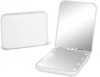 Kintion Pocket Mirror, 1X/3X Magnification LED Compact Travel Makeup Mirror with Light for Purse, 2-Sided, Portable, Folding, Handheld, Small Lighted Mirror for Gift, White