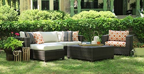 AE Outdoor All Weather Wicker Biscayne Deep Seating Sofa Set with Sunbrella Fabrics, Brown