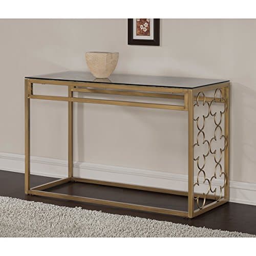 Design Rectangular Goldtone Metal and Glass Sofa Table, Scratch and Mark-resistant, Is an Eye-catching Addition to Your Living Space