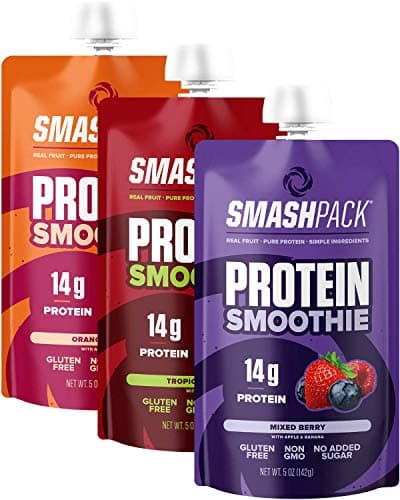 SmashPack Mixed Berry Protein Fruit Smoothie Pouch 12 Pack | 14g Whey Protein with MCT Oil | Paleo Friendly, No Added Sugar, Gluten Free, Soy Free, Non-GMO | 100% BPA Free | 5 oz Squeeze Pouches