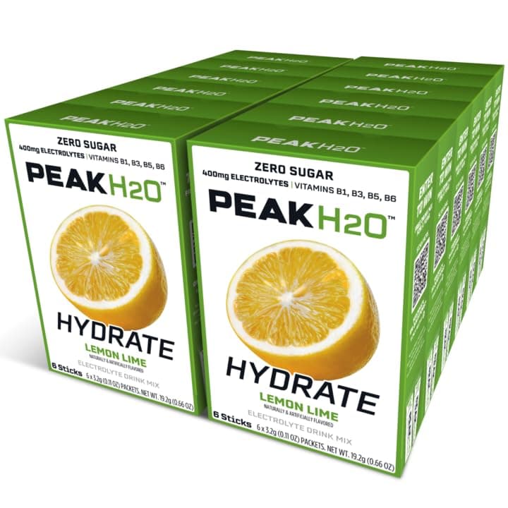 PeakH20 Electrolytes Powder Hydration Packets | Lemon Lime | 72 Servings | Sugar Free Water Flavor Packets for Workout Recovery