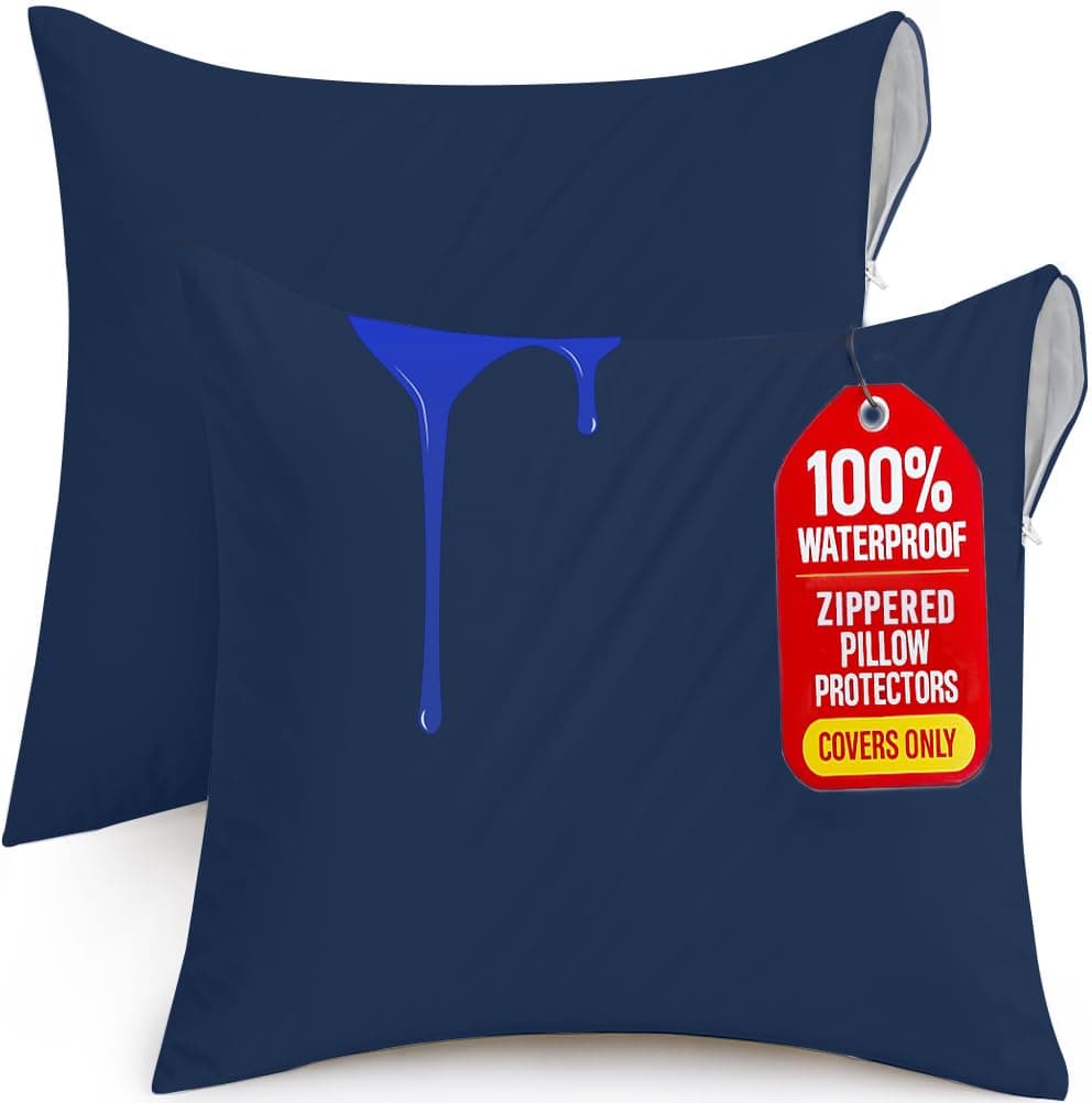 Utopia Bedding 2 Pack Waterproof Throw Pillow Protectors with Zipper 26 x 26 Inches (Navy), Bed Bug Proof Pillow Case Covers, Moisture Wicking Pillow Encasements