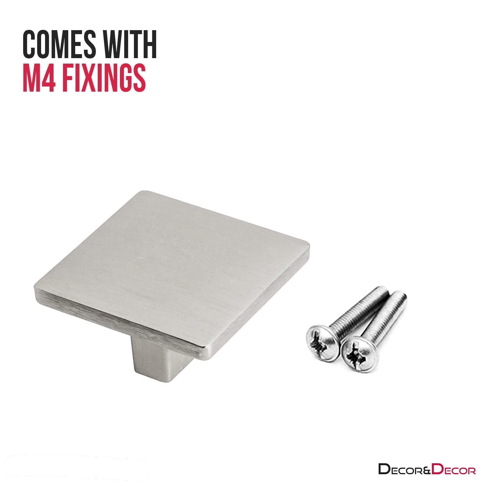 Decoranddecor Calla Square Cabinet Knob Door Pull Handle Kitchen Cupboard Furniture Drawer (1 Pack, Brushed Chrome)