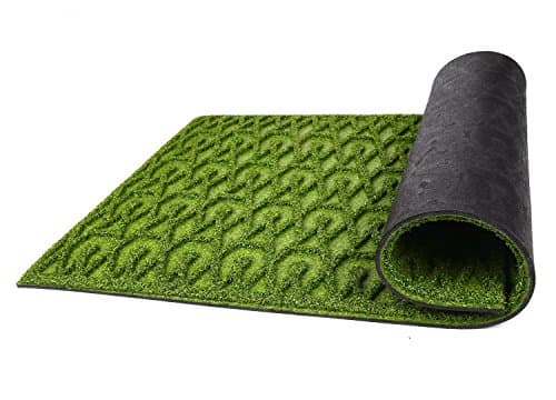 Amor Home Boot Scraper Door Mat Artificial Grass Welcome Indoor Outdoor Rug, 17x30, Green