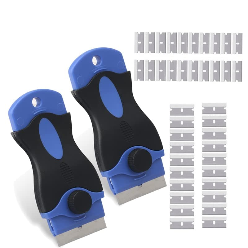 2PACK Razor Blade Scraper Tool with 30Pcs Stainless Steel Blades for Glass Stovetops Cooktop Ceramic Metal Tape Paint Glue Stickers Removal Tool Window Spatula Decal Quickly Remover without Scratch