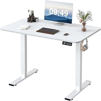 Furmax Electric Height Adjustable Standing Desk Large 40 x 24 Inches Sit Stand up Desk Home Office Computer Desk Memory Preset with T-Shaped Metal Bracket, White