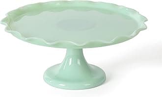Highbrook 11" Handmade Jadeite Glass Cake Stand - Ruffle Trim
