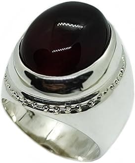14 Carat Natural Yemeni Blood Red Khabadi Aqeeq Mens Plain Ring Sterling Silver 925 Handmade Red Carnelian Ring Gift for Him Shifat al abd Ring Religious Ring (12.25)