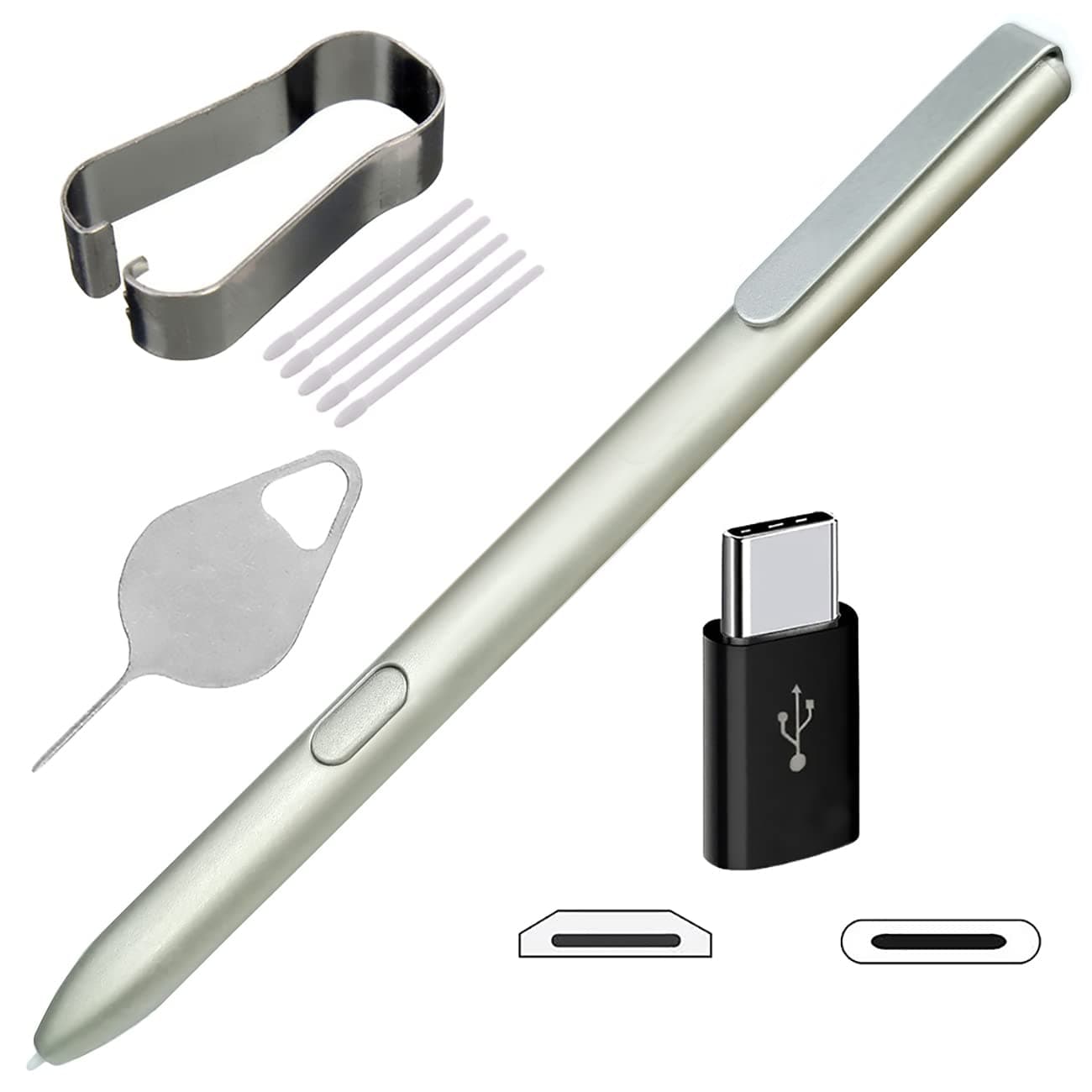 Bestdealing Stylus Touch S Pen Replacement for Samsung Galaxy Tab S3 9.7" T820 T825 T827 SM-T820 SM-T825 SM-T825Y Touch Pen with Tips Nibs Micro USB to Type C Adapter and Needle Repair Part Silver