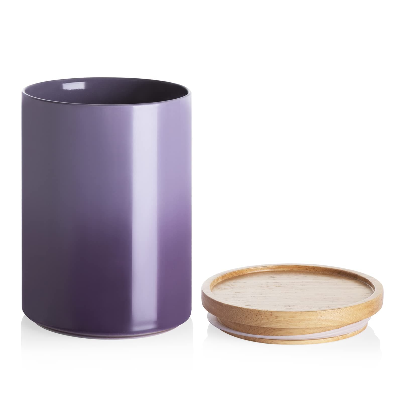 Ceramic Food Storage Jar, Stackable Kitchen Canisters, Containers with Airtight Seal Wooden Lid for Serving Coffee Bean, Flour, Tea, Cookies, Spice and More - 58 Fl Oz (Gradient Purple)