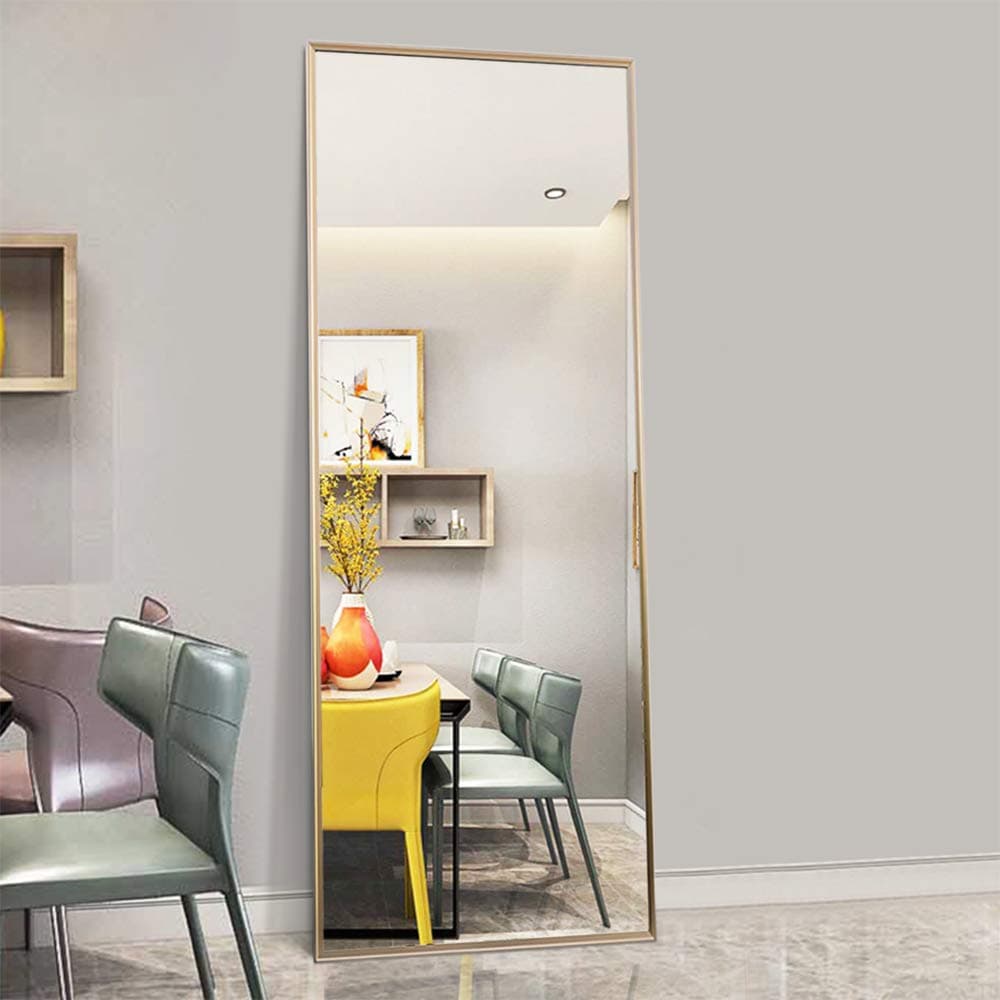 Full Length Mirror Floor Mirror, Large Rectangle Bedroom Mirror Dressing Mirror Wall-Mounted Mirror, Standing Hanging or Leaning Against Wall, 65"x22" (Gold)