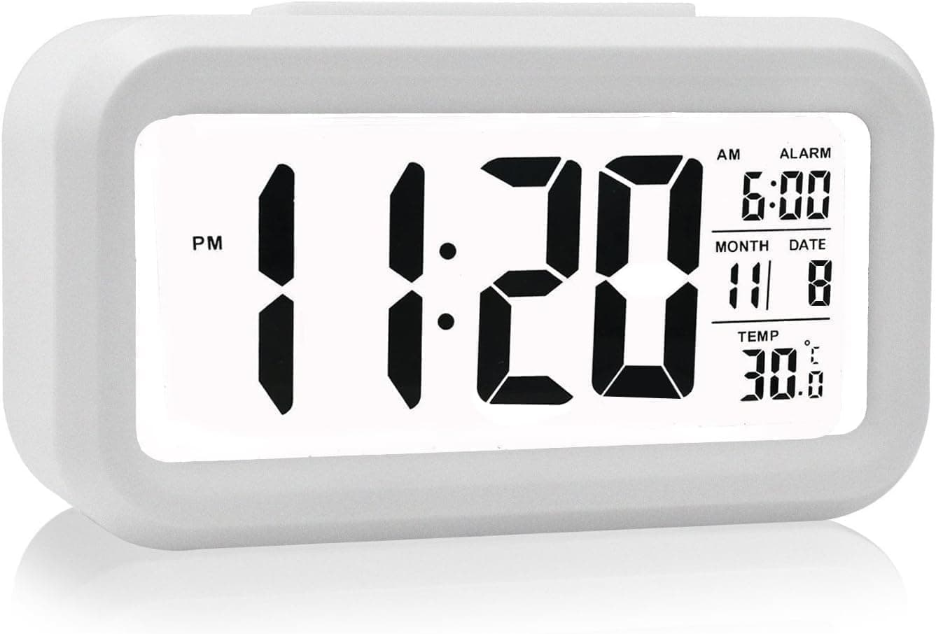 RADIANT Alarm Clock, Digital Clock, Table Clock for Students, Watch Timer for Study, Home, Bedroom, Kitchen,Alarm Clocks with Automatic Sensor,Time,Date &Temperature (White)