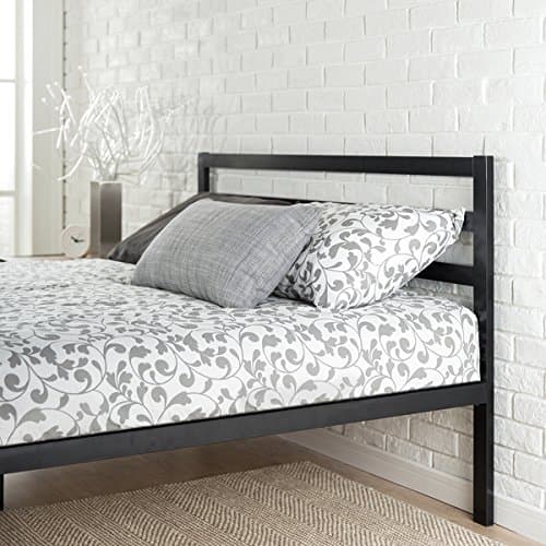Contemporary Style, Steel Platform Full Size Bed Frame with Headboard, Black