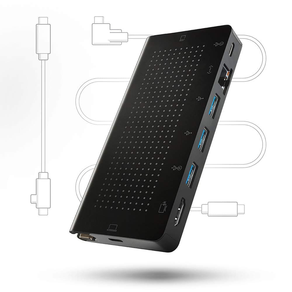 – StayGo | USB-C Hub for Type C MacBooks, Laptops and iPad Pro with included 1 meter desktop cable + stowable travel cable for Home, Office & Travel