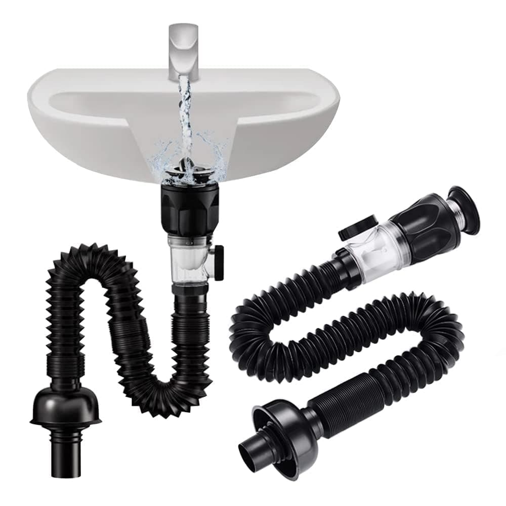 Azonee Sink Drain Kit with Flexible Expandable P-Trap for 1-1/4" and 1-1/2" Drain Hole - Anti-Odor Bathroom Pipe Tube