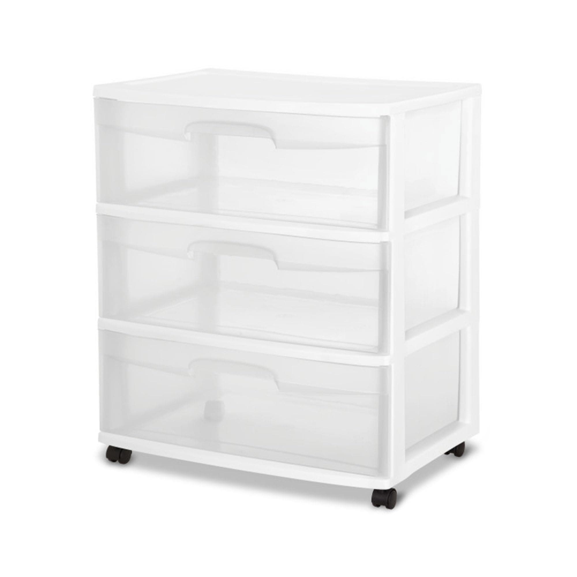 2-Pack 3-Drawer Wide Storage Organizer Cart, Rolling Container w/Wheels, White - Organizing Containers for Bathroom, Closet, Kitchen, and Bedroom