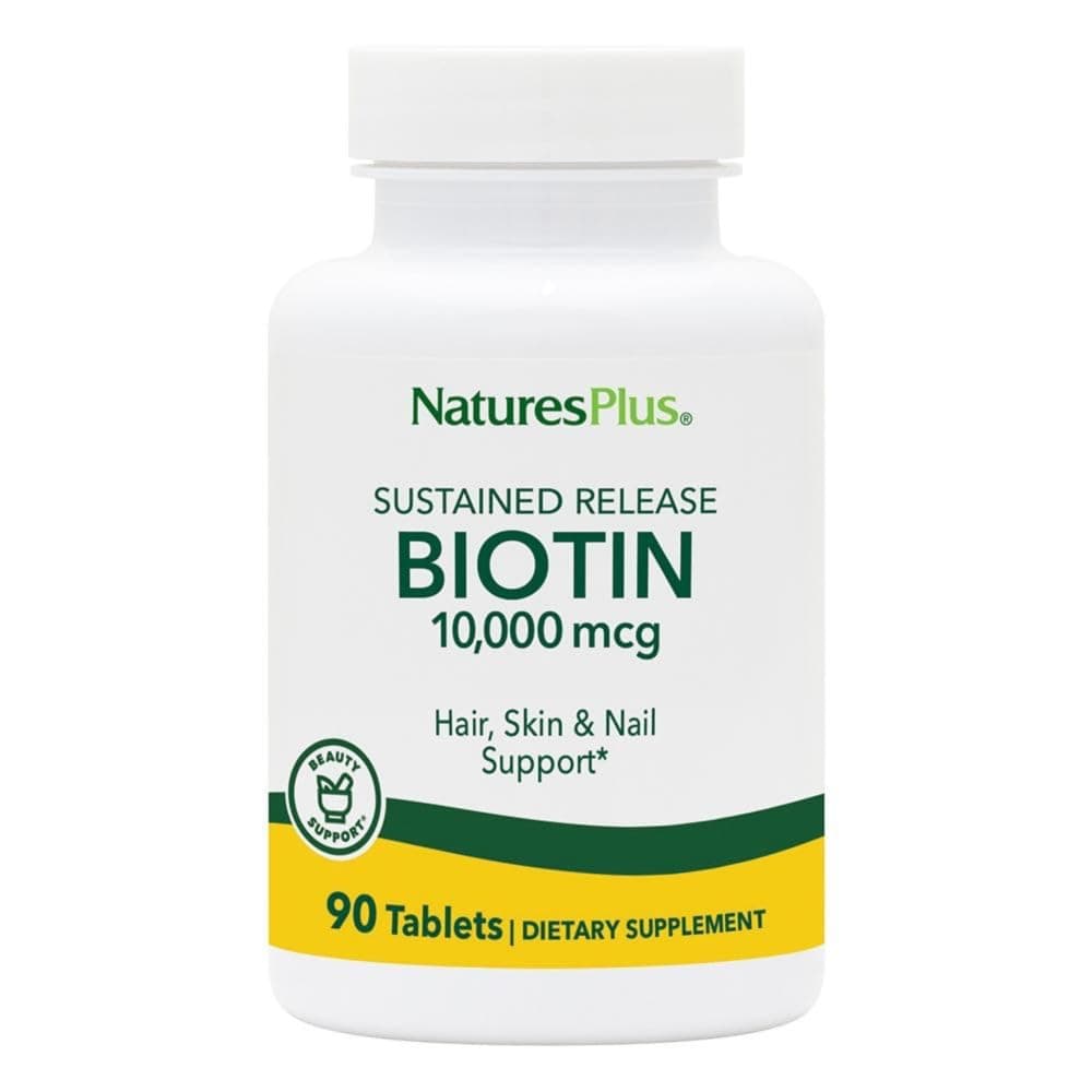 NaturesPlus Biotin 10,000 mcg - Sustained Release, High Strength Biotin Tablets - Hair, Skin, Metabolism Support - Gluten Free, Vegetarian - 90 Servings