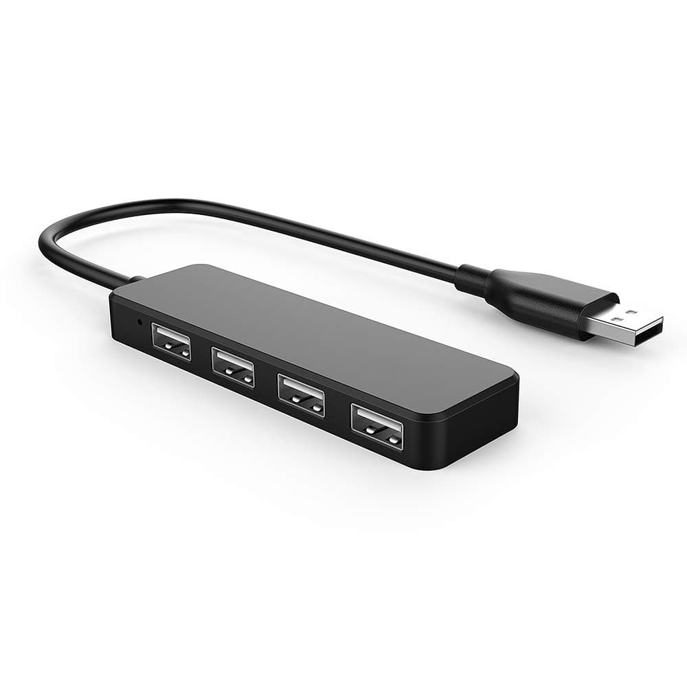 USB Hub, USB Splitter,USB 4-Port Adapter,Extender for Laptop, PC, MacBook, Mac Pro, Mac mini, iMac, Surface Pro and More (Black-USB 2.0/0.3m)