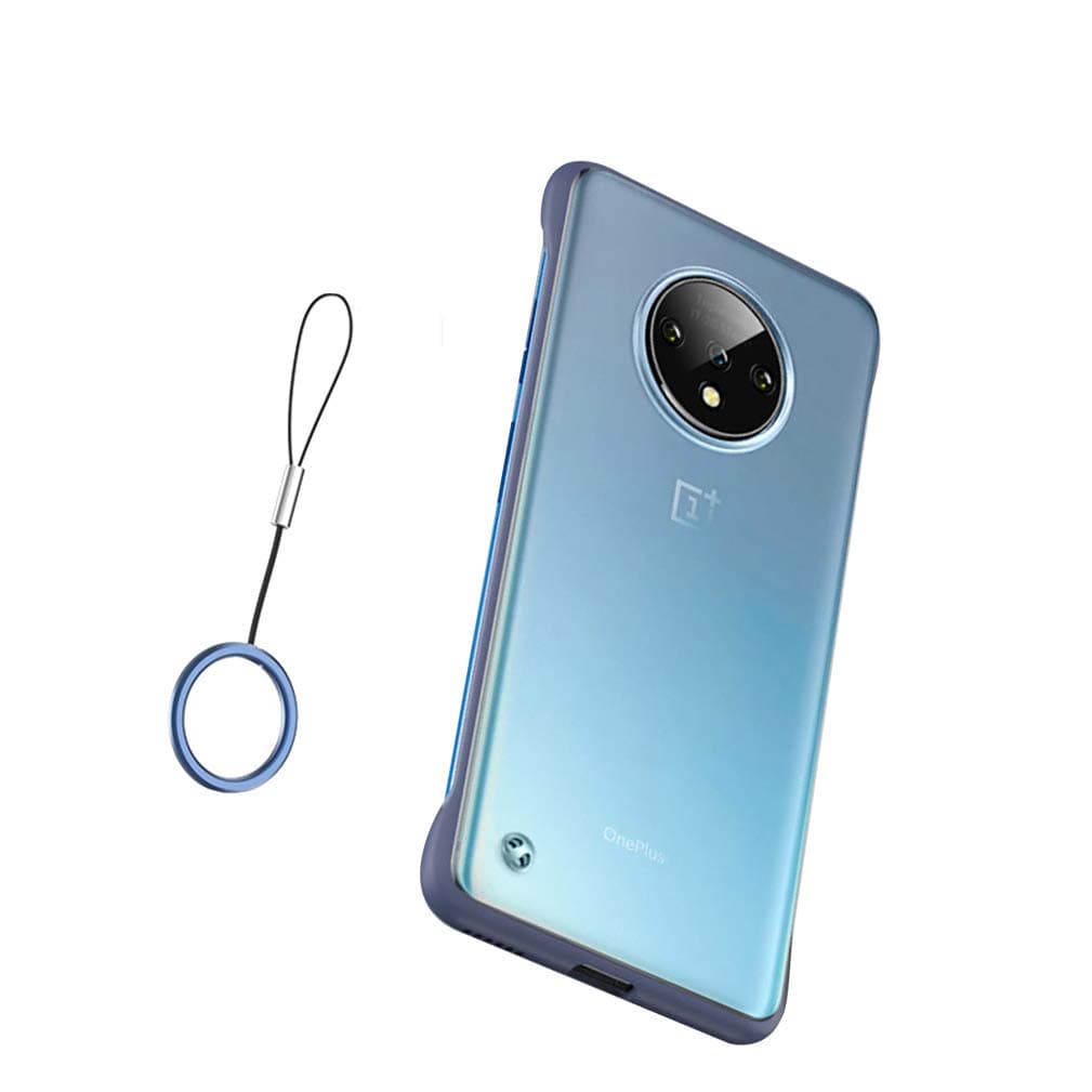 Compatible with Oneplus 7 pro Case,ASONRL Clear Frameless Matte Hard PC Slim Shock Absorption TPU Bumper with Non-Slip Surface Rope Pull Ring Case (Blue)