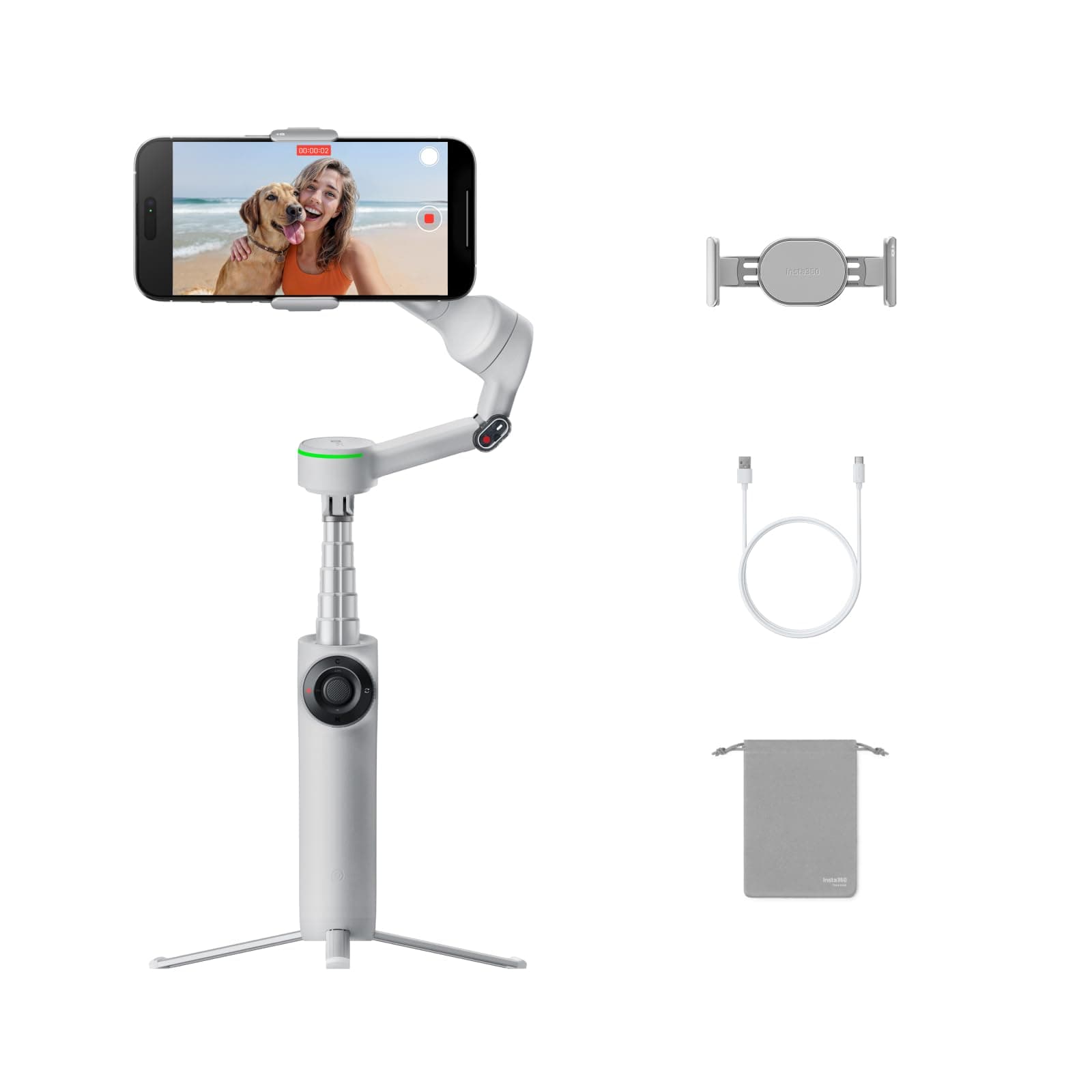 Insta360 Flow 2 Pro Standard Bundle Grey - Foldable AI Phone Gimbal, Track in 200+ Apps With Apple DockKit, Multi-Person Tracking, 360?Pan Tracking, Built-In Tripod/Selfie Stick
