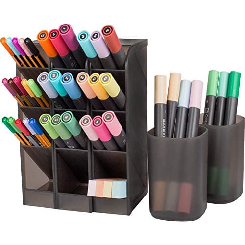 5 Pack Desk Organizer,Desktop Pen Holders,3 Candy Racks and 2 Cups for Pen,Pencil,Make up Tools(14 Compartments) (Black)