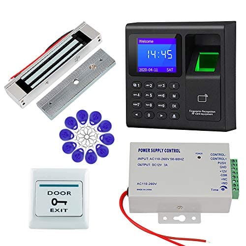 HFeng Fingerprint Door Access Control System Biometric RFID Keypad + 12V Power Supply+ 180KG Magnetic Lock+ 10pcs EM4100 Key Tags for Home/Office/Apartment