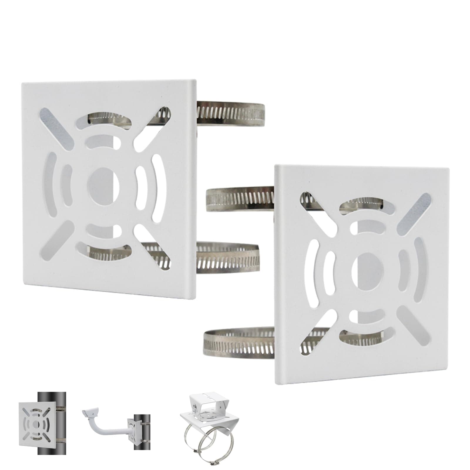 2pcs Universal Wall Mounting Bracket with 4 Loops, Vertical Pole Mount Adapter for CCTV Security Camera PTZ Dome Indoor Outdoor AP Access Point Client CPE