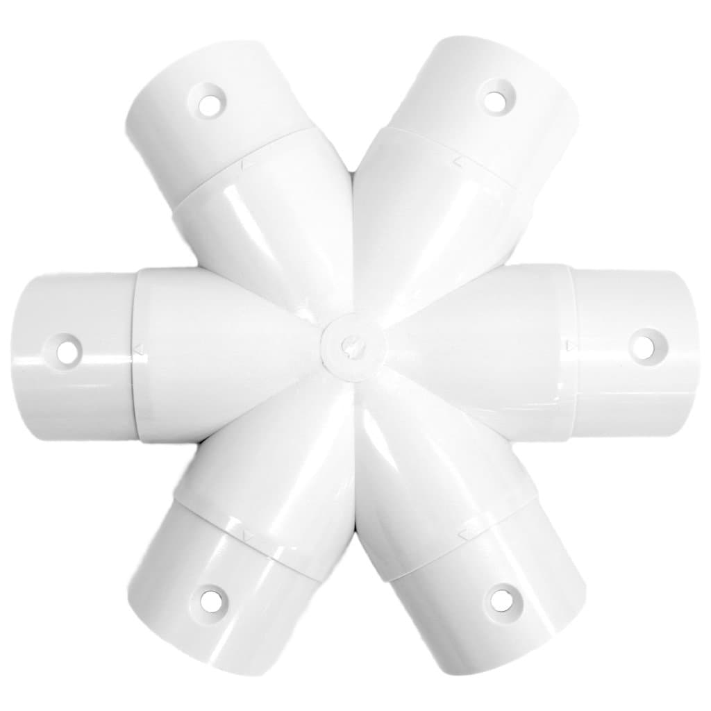 Geodesic 6-Star 1" | 1.5" PVC Mega Hub Dome Connector (White) (1" PVC | 2" Bolts)
