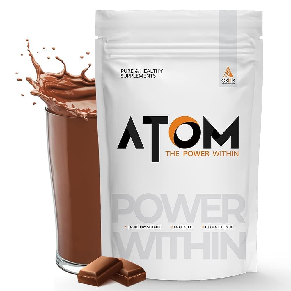 ACTIVE ARC NUTRITIONS Atom Whey Protein 1kg with Digestive Enzymes | Double Rich Chocolate | 27g protein | 5.7g BCAA | Lab Tested