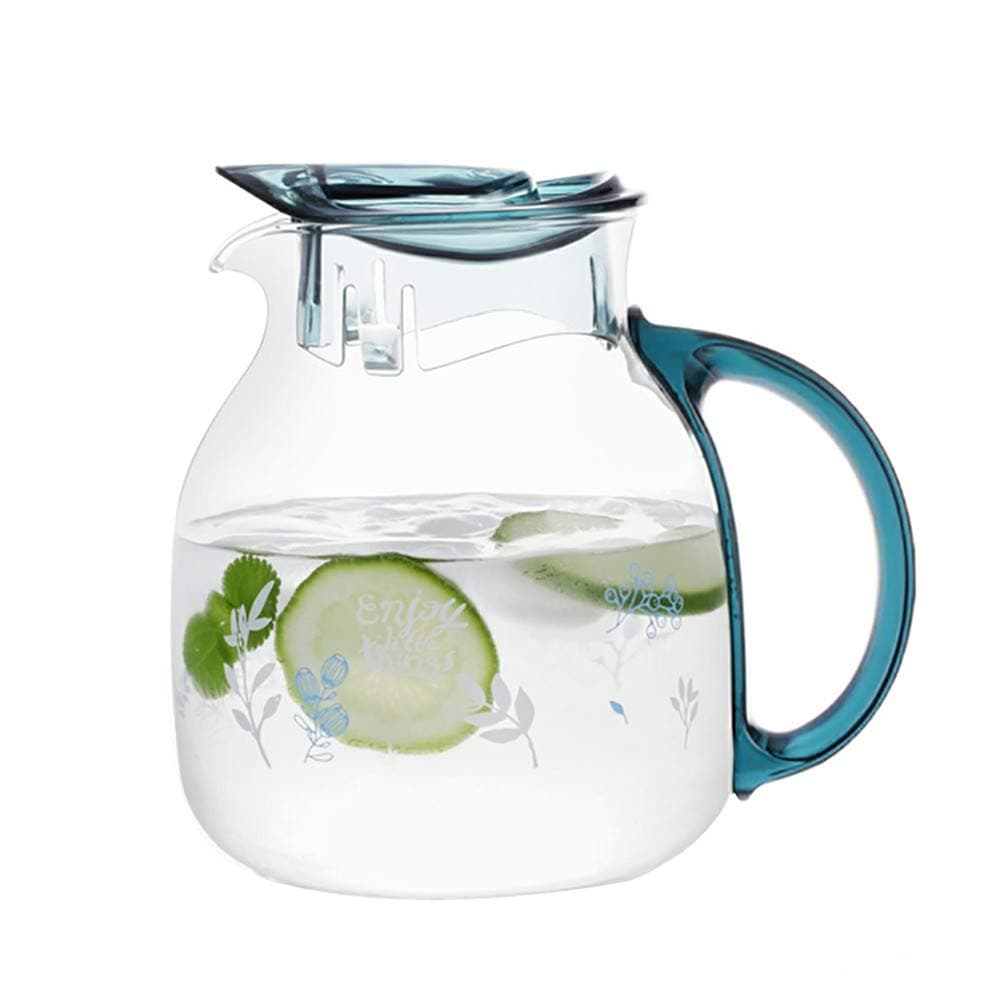 Summer Glass Jug Pitcher (1.5L / 50oz) with Handle, Explosion Proof for Hot and Cold Liquids, for Homemade Juice, Iced Tea, Coffee, Mulled Wine - Blue/Green