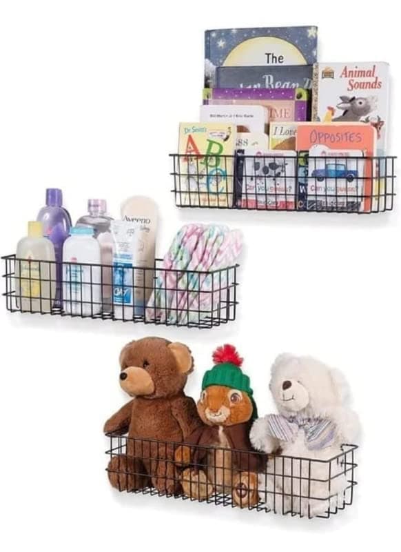 AB99 COLLECTION Metal Black Wall Mounted for Kitchen Wire Baskets for Kitchen, Wall Hanging Storage Basket for Fruit, Vegetables, Wall Basket for Storage, Bathroom Rack (Pack of 3)