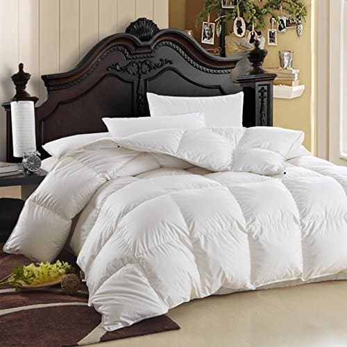 King Size Luxurious 1500 Thread Count Siberian Goose Down Comforter, 100% Egyptian Cotton Cover, Solid White Color, 750 Fill Power, 50 Oz Fill Weight