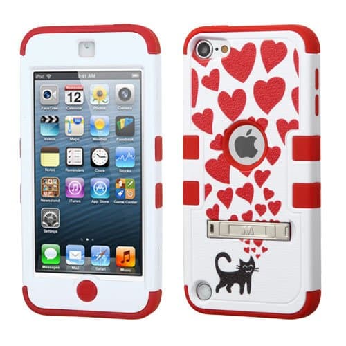 iPod Touch 6th Generation Case,iPod 6 Case,Captain Bell iPod Touch 6 Case Hybrid Hard and Soft [3 in 1 Design] Silicone Protective Cover Case for Apple iPod Touch 6 Love Cats/Red