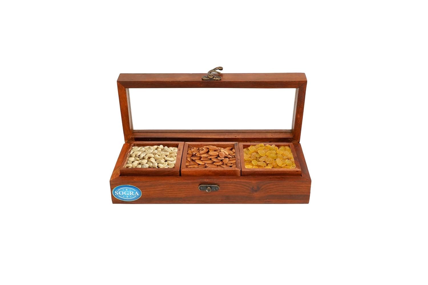 SOGRAWooden Snack Box with 3 Compartments,