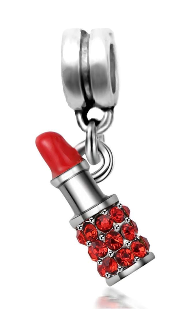 LaBenieDangle Red Lipstick Charm with Red Crystals