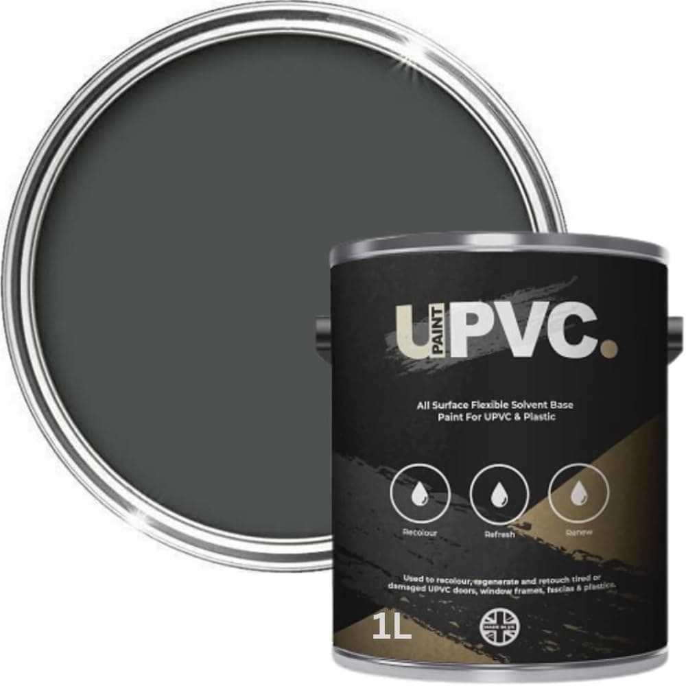 All-In-Once UPVC Plastic Paint - Windows - Doors - Frames - Conservatories - Fascia - Downpipes - Guttering | Semi Matt Finish - 1 Litre (Anthracite Grey Ral 7016)