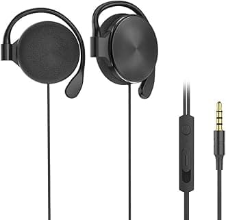 Clip-on Headphones, subwoofer Stereo Wired Headphones, Compatible with 3.5mm Interface Device, with Microphone（Black）