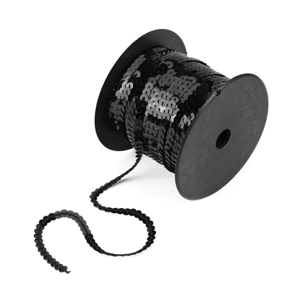 100 Yards 6mm Metallic Sequins Trim – Flat Round Spangle Sewing String for Wedding Dresses, Costumes & DIY Crafts (Black)