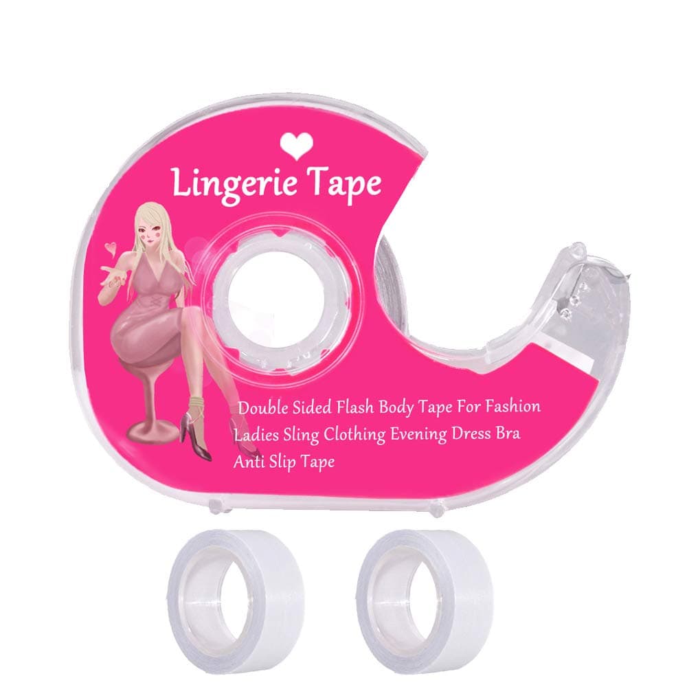 Body Double Sided Tape 3 rolls Self Adhesive Clothes Flash Tape with Dispenser for Dress Secret Bra Tape 15M