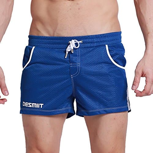 SILKWORLD Men’s Running Shorts Pockets Quick-Dry Mesh Beach Shorts, Blue, Medium