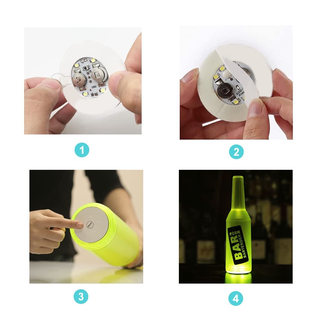 12Pcs LED Coaster, LED Sticker Lights, LED Bottle Lights Cup Holder Lights for Wine Liquor Bottle, Bottle Sparklers for Champagne, Party, Bar, Warm White