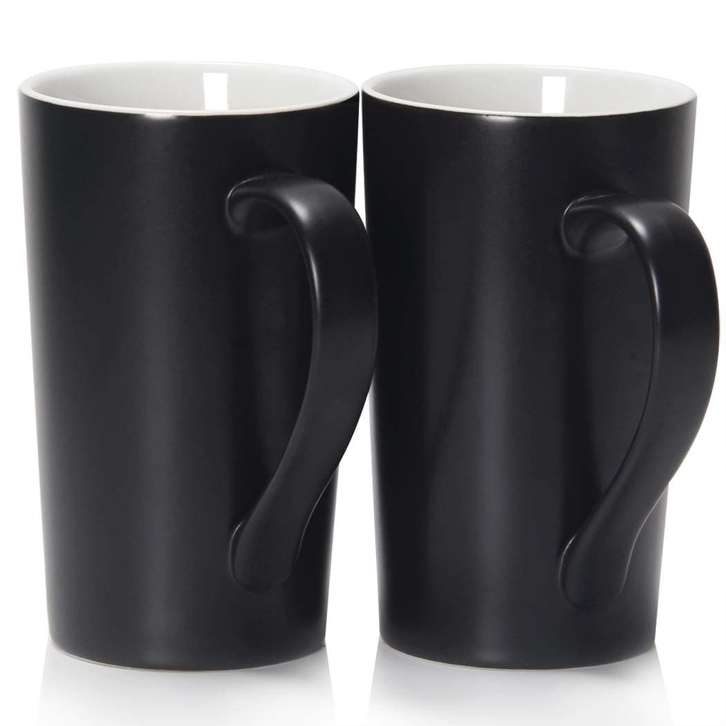 Smilatte 20 oz Large Coffee Mugs, M007 Plain Tall Ceramic Cup with Handle for Dad Men, Set of 2, Black
