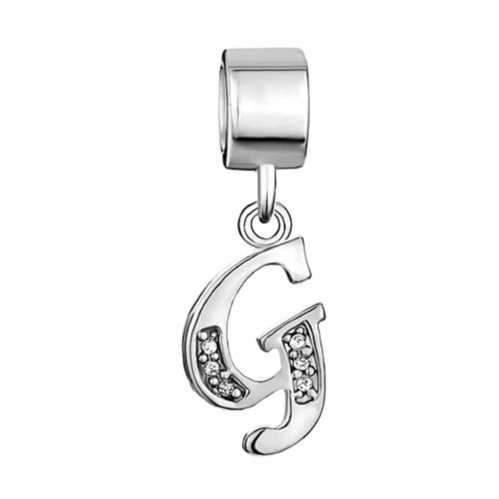 Uniqueen Dangle A-Z Alphabet Initials Letter CZ Crystal Charm Beads fits chamilia & Troll Bracelets
