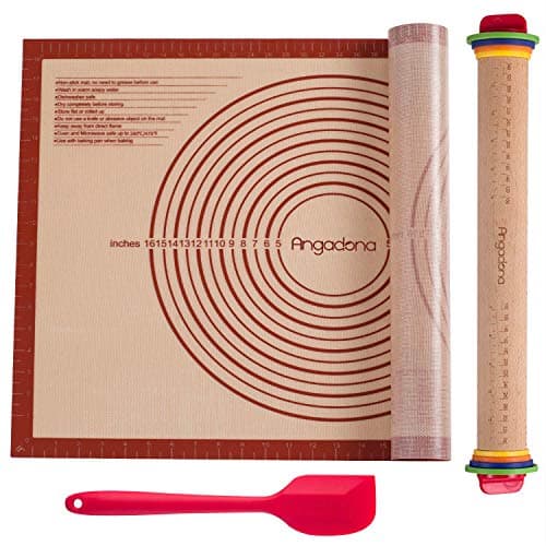 Adjustable Rolling Pin with Extral larger Pastry Mat - 28''By 20'' Pastry Mat Set for Baking Cookie Dough Pastry,Pizza Pie Crust, Stain, Rolling pin with Removable Rings, Baking Roller.