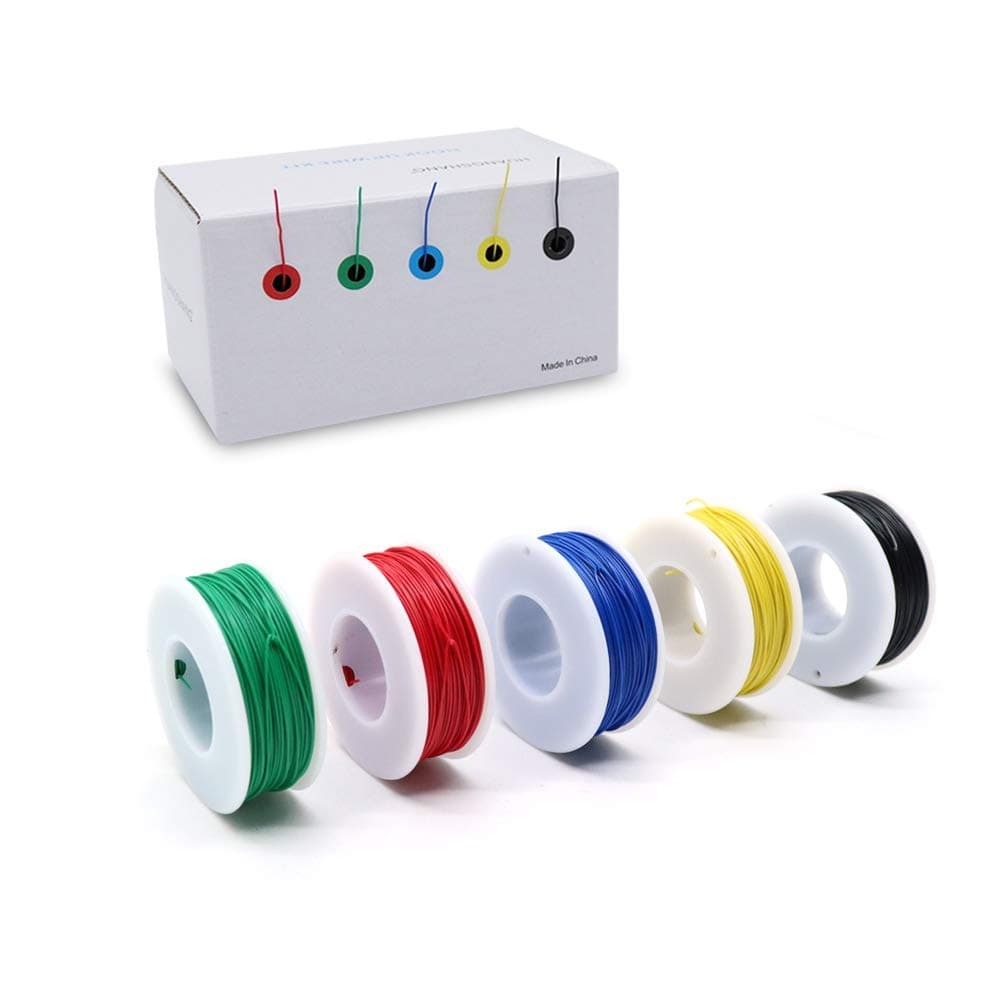 5pcs 59ft Copper Hookup Wire Kit Wrapping 26AWG Cable Jumper Wire Solid Core Tinned Copper Wrapping Wire 5 Color