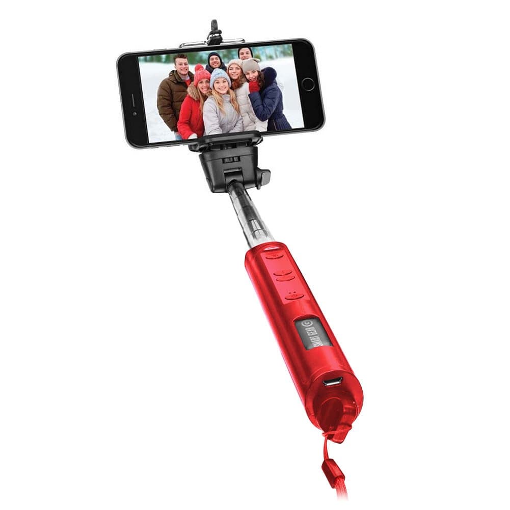Smart Gear 40-inch Bluetooth Selfie Stick - Built In Wireless Shutter Release With Zoom Control - Red