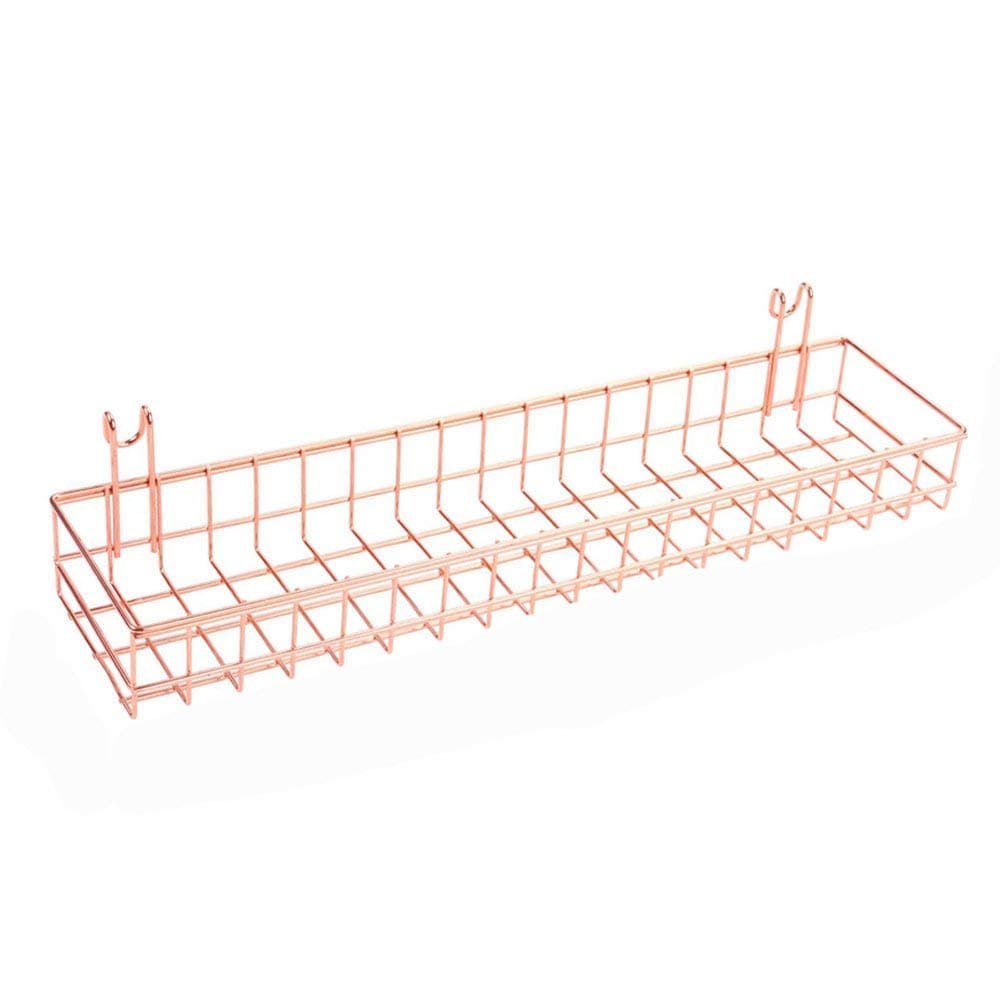 ANZOME Wire Wall Basket with Hooks, Wall Hanging Storage Basket, Wire Mesh Grid Wall Mounted Basket for Wall Grid Panel Accessory for Bedroom Home Office Balcony Kitchen Rose Gold