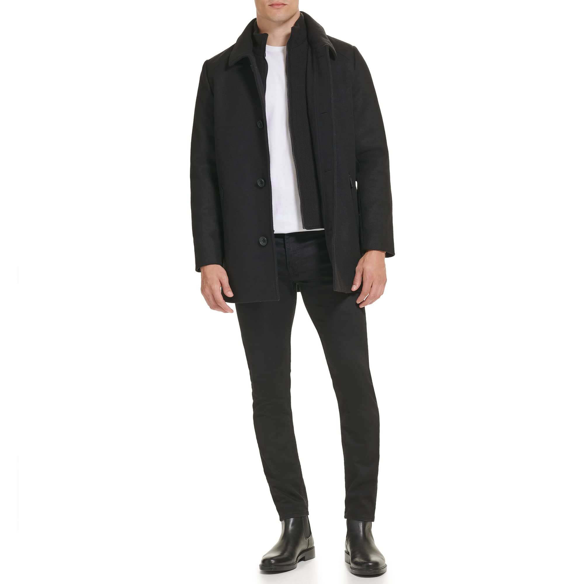 Kenneth Cole Men’s Wool Blend Quilted Lined Double Breasted Overcoat