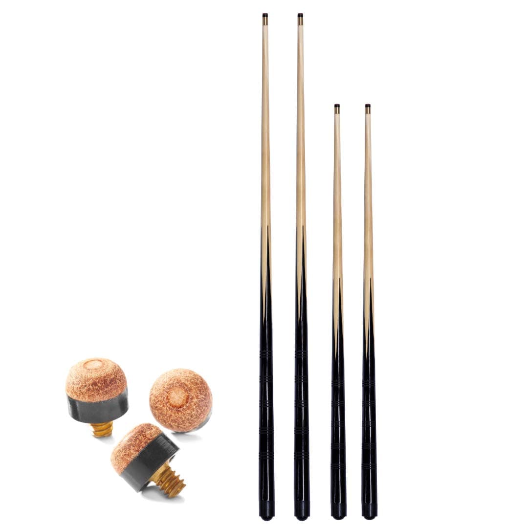 SGL 2 x 57 AND 2 x 48 POOL CUES + SPARE TIPS. **